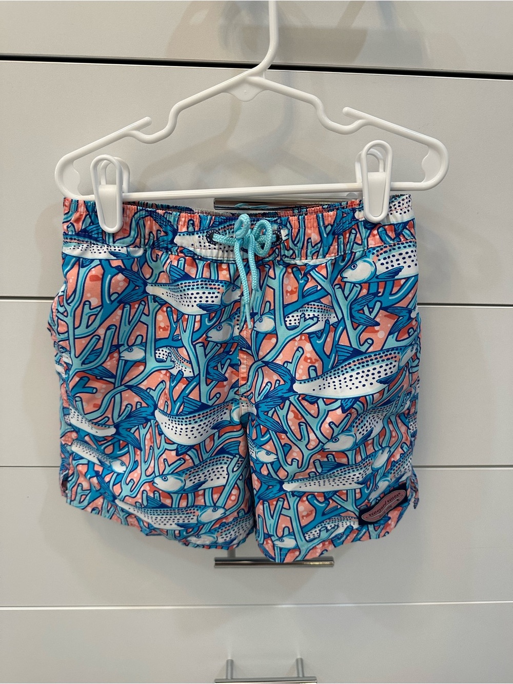 Vineyard Vines Boys Blue Pink Coral Print Swim Shorts Size 6
